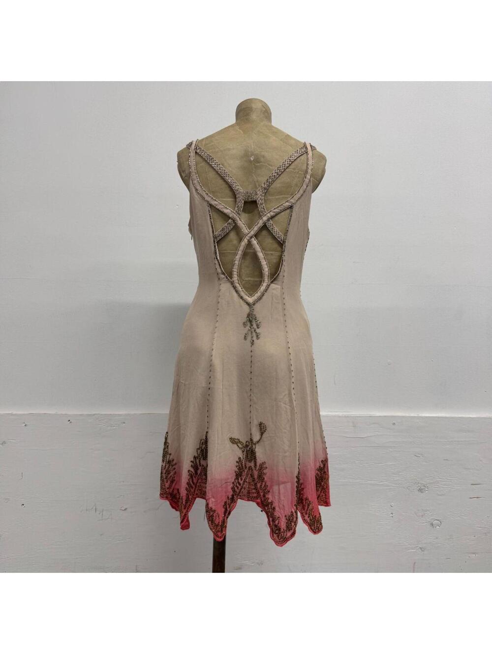 Vintage Y2K Karen Millen Ombré Beaded Silk Fairy Dress Pink